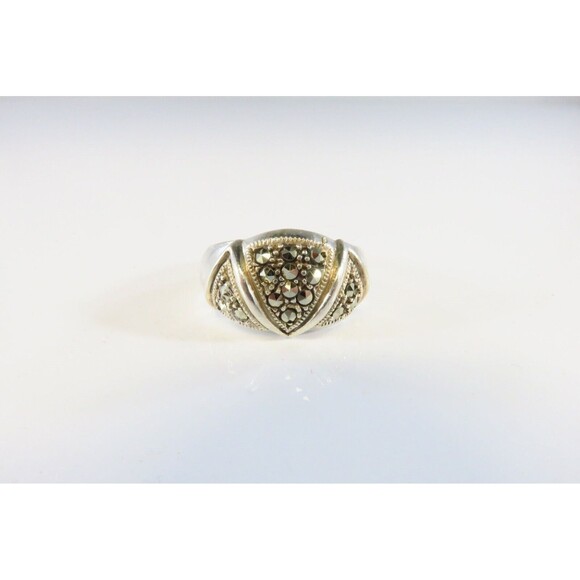 Vintage Marcasite Cluster Cocktail Ring in Sterling Silver A 925 Size 8 - Picture 1 of 7
